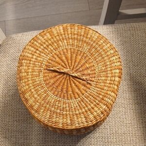 Woven Tan / Orange Storage  Basket Hand Made